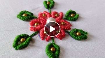 hand embroidery bullion knot flower design tutorial, hand embroidery for beginners