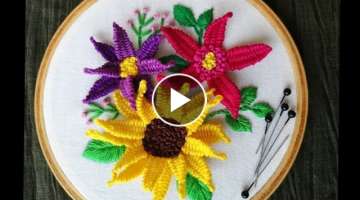 Amazing 3d flower embroidery with ball pin - Woven picot stitch - Sewing Hack - Easy Trick