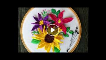 Amazing 3d flower embroidery with ball pin - Woven picot stitch - Sewing Hack - Easy Trick