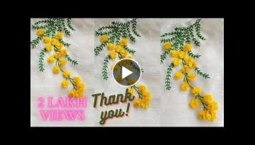 Pom pom flower design: Vishu trending design | Hand embroidery flower | Lazy Daisy | Stem Stitch