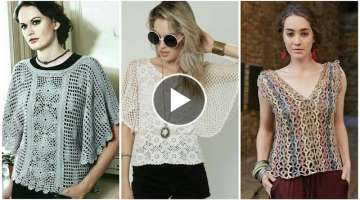 Latest fashion designer crochet lace Pattern chunky vest top blouse dress design for girls fashio...