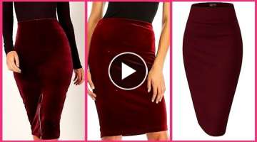 Ruby red mehroon velvet skirt designs for business women and office girls try with blouses and to...
