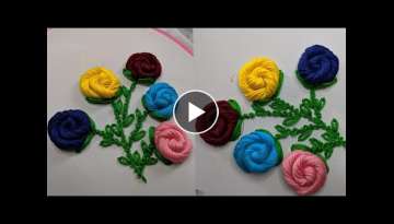 Amazing Hand Embroidery Rose flower design trick | Very Easy Hand Embroidery flower design idea