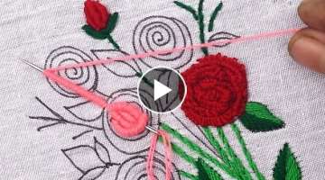 beautiful hand embroidery rose flower making with Cast on Stitch and Bullion Knot Stitch #video_1...