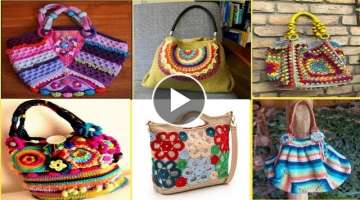crochet handbag flower patterns//shoulder purse design....