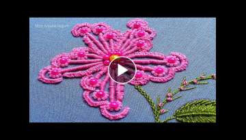 Beaded Hand Embroidery, Hand Embroidery Brazilian Stitch, Beaded Flower Embroidery, Bead Work-245
