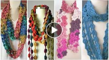 Trendy designer hand knitted crochet susie Skinny scarf design/ high fashion