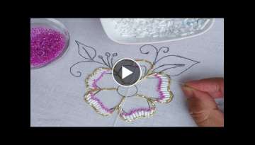 Beaded Hand Embroidery | how to make beads flower embroidery in easy way | beads work tutorial