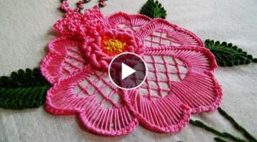 Hand Embroidery: Flower Embroidery for Cushions / Brazilian Embroidery / Bullion knot stitch