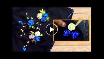 ribbon embroidery on kurti | ribbon hand embroidery | flower ribbon embroidery | diy |#186