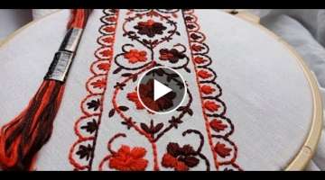 hand embroidery simple and easy border line design for beginners, borderline drawing and embroide...