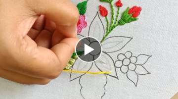 Hand Embroidery Super Easy Buttonhole/Blanket Stitch Variation Flower Design, DIY Sewing Tutorial
