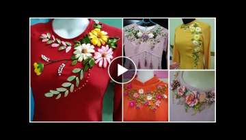 Satin ribbon embroidery pattern || satin ribbon embroidery ideas || ribbon flower work on top ||
