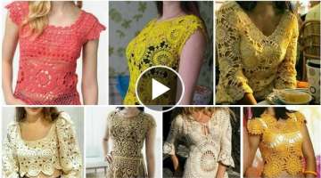 Trendy designer fancy cotton yarn crochet knitted cutout circle lace pattern top blouse dress des...