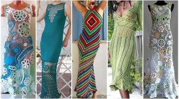 Irish lace pattern crochet cotton yarn long dresses | crochet cotton yarn party wear dress |
