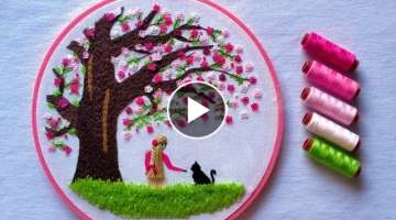 Beautiful Sakura Hand Embroidery | Under the Sakura tree | simple way to embroider