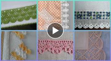 Very Beautiful Crosss Stitch patterns With crochet corner lace for table cloth || Char Suti kerha...