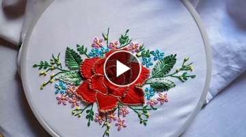 Hand embroidery. Fantasy rose flower embroidery design.