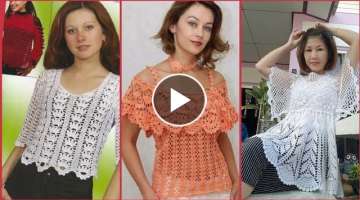 Latest top demanding crochet knitting double sheath caplet blouse design for usa women's