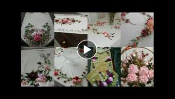 Silk Ribbon Embroidered tablemate // table runner //table cloth latest designs embroidery pattern
