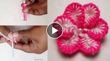 Hand Embroidery Amazing Trick Super Easy Woolen Flower Craft Ideas with Cotton bud -Flower Design