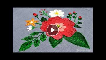 Unique Hand Embroidery Flower Design, Hand Embroidery Pink Flower, Embroidery Class With Anjiara-...