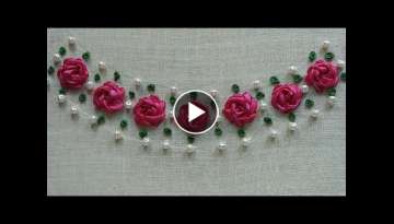 Satin Ribbon Embroidery:Neckline Design/Stem Stitch Rose