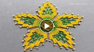 Bead and thread Combined Flower embroidery, Thread Work, Thread Embroidery Design, Thread Art-353