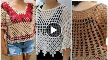 Trendy fashion hand knitted crochet chunky vest blouse dress design for women fashion