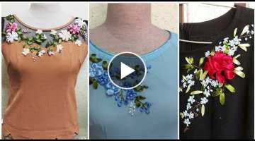 Very very Beautiful Silk Ribbon Embroidery Ideas for blouse/Top Kurtis