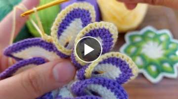 crochet very easy knitting pot holder, coaster ????tığ işi örgü çiçek, bardak altlığı, ...
