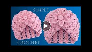 Gorro fácil a Crochet tejido con un rectángulo Punto pétalos de flores en relieve 3D