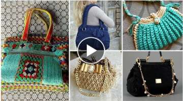 Latest designer crochet knitted pattern women fashion hand bags/Boho crochet shoulder bag design