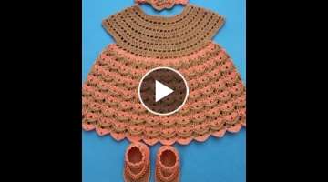 Crochet Baby Dress full Tutorial with Headband & Baby Shoes (Part-2)