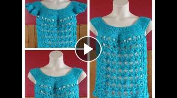 Crochet Women's Summer Time Blues Top size L only with optional sleeves #TUTORIAL #230
