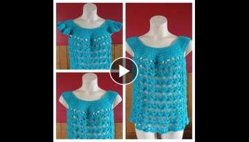 Crochet Women's Summer Time Blues Top size L only with optional sleeves #TUTORIAL #230