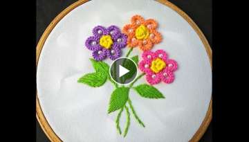 Hand Embroidery | Brazilian Flower Embroidery | Cast On Stitch Embroidery | Embroidery Tutorial