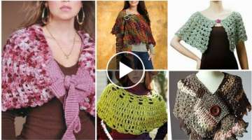 Trendy designer handmade crochet knitted lace pattern capelet shawl design/Boho crochet poncho sh...