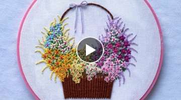 Wonderful a Basket of Flowers Hand Embroidery | Amazing Flowers Embroidery Design