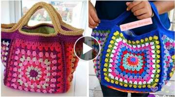 Beauty full crochet hand bags square designs for woman and stylish hand bags designs ideas