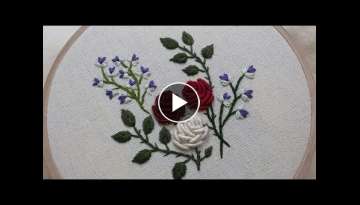 Hand embroidery of rose flowers with bullion stitch
