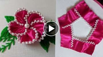Very Easy & Amazing Hand Embroidery Ribbon Flower Design idea | 2020 New Ribbon Flower Design sti...
