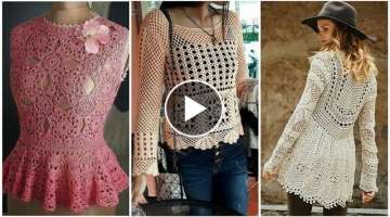 Trendy designer hand knitted picot fan crochet pattern bodycon top blouse dress design ideas