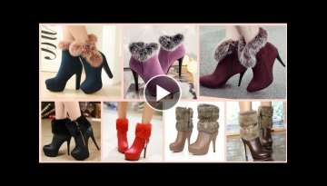 women boots winter warm high heels ankle boots round toe stiletto faux far women leather boots de...
