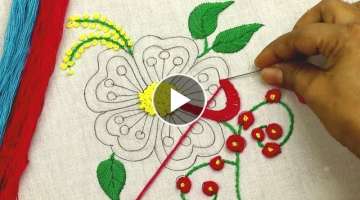 hand embroidery 2020, modern flower embroidery design with multi color easy stitches