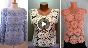 Latest Flowers Crochet pattern net sequence tops women tops Designs