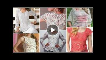 Trendy designer handmade crochet knitted doily lace pattern fancy top blouse dress design for gir...