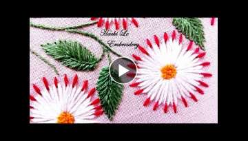 Hand Embroidery Tutorial for Beginners | Lazy Daisy Stitch with 2 Colors | Cách thêu hoa cúc 2...