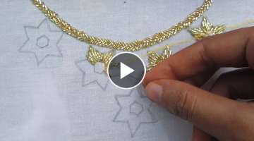 Hand Embroidery, Easy Neck Embroidery Design with Pearl Beads, Simple Neck Design