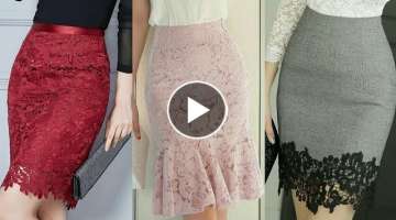 Office wear top trending lace decorated pencil skirts/evening skirts for business women 2020